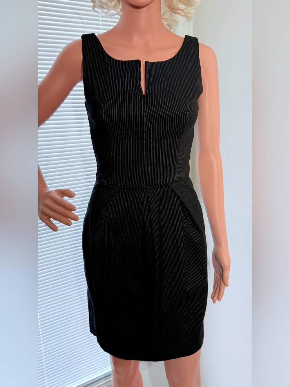 Y2K B. Smart Black Ribbed Pin Stripe Sleeveless Midi Dress